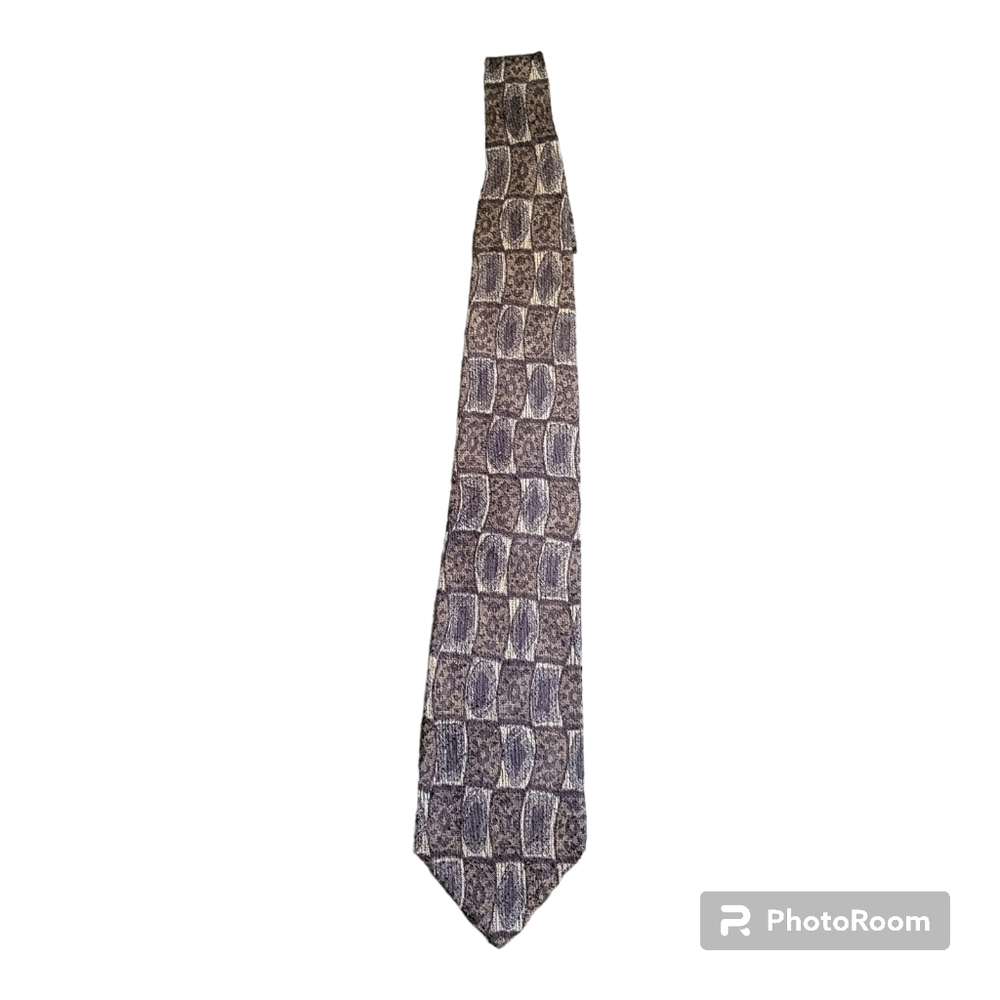 Loosen Up by Superba Gray Brown Textured Abstract Geometric 100% Silk Neck Tie.